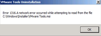 odinstaluj Vmware Player Error 1316